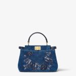 FENDI Peekaboo Mini Blue flocked denim bag with Night Butterfly embroidery